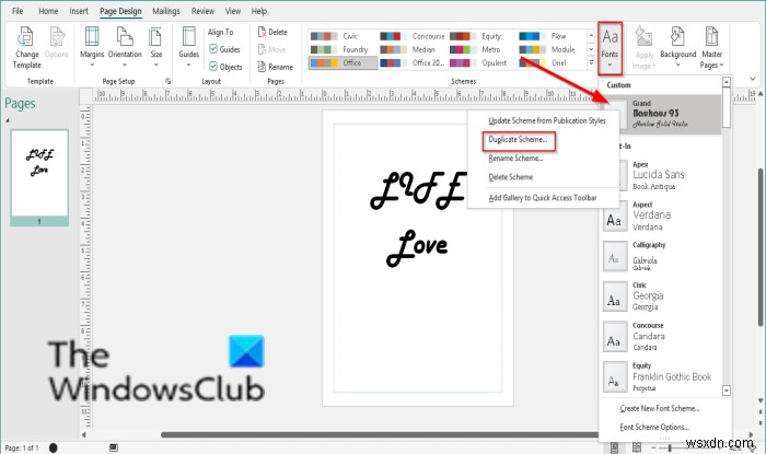 Microsoft Publisher에서 글꼴 구성표(Font Scheme)를 적용하고 관리하는 방법