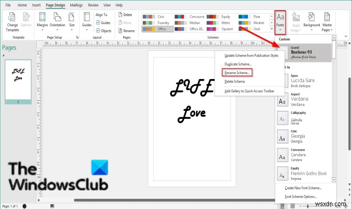 Microsoft Publisher에서 글꼴 구성표(Font Scheme)를 적용하고 관리하는 방법