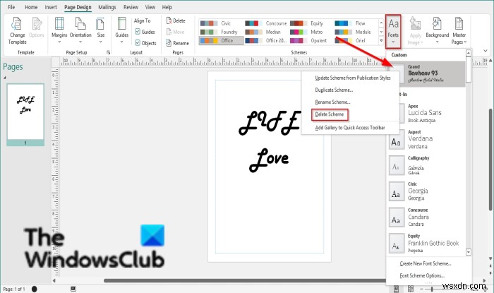 Microsoft Publisher에서 글꼴 구성표(Font Scheme)를 적용하고 관리하는 방법