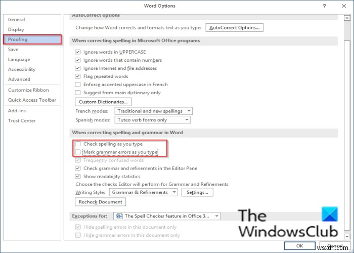 Office 365 앱에서 맞춤법 검사 비활성화하는 방법