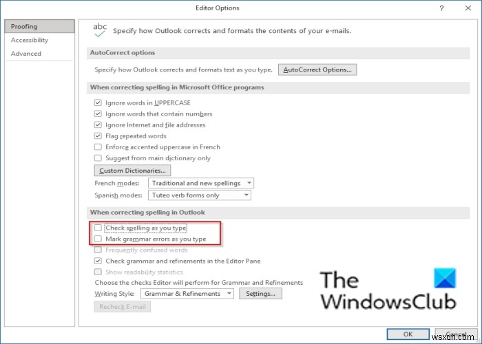 Office 365 앱에서 맞춤법 검사 비활성화하는 방법