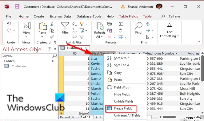 Microsoft Access에서 열 고정 및 고정 해제하는 방법