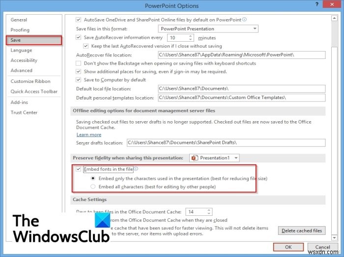 PowerPoint에서 일부 글꼴을 프레젠테이션과 함께 저장할 수 없습니다 오류 해결 방법