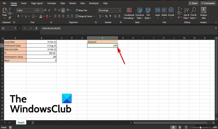 Microsoft Excel DISC 함수 사용법 총정리: 유가증권 할인율 계산하기