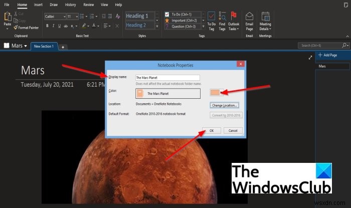 OneNote 전자 필기장 이름, 색상, 위치 변경하는 방법