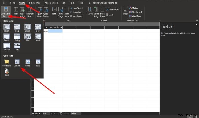 Microsoft Access에서 응용 프로그램 부분(Application Parts) 기능 사용하는 방법