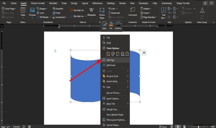 Microsoft Word에서 도형 안에 텍스트 삽입하는 방법