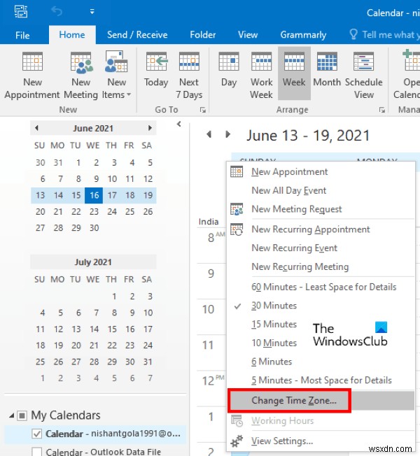 Outlook 일정에 두 개의 표준 시간대를 표시하는 방법