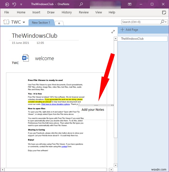 원노트(OneNote) 노트에 워드(Word) 문서 삽입하는 방법
