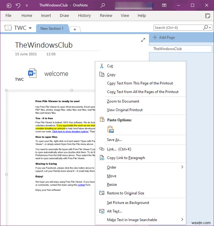 원노트(OneNote) 노트에 워드(Word) 문서 삽입하는 방법