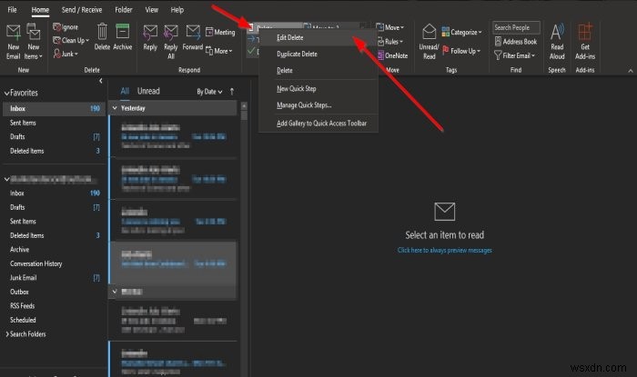 아웃룩(Outlook) 빠른 단계(Quick Steps) 생성, 편집, 삭제하는 방법