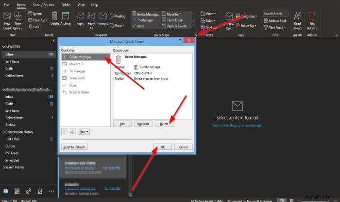 아웃룩(Outlook) 빠른 단계(Quick Steps) 생성, 편집, 삭제하는 방법