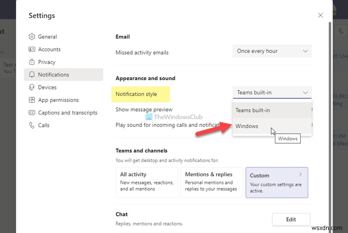 Windows 10에서 Microsoft Teams 알림 스타일 변경하는 방법