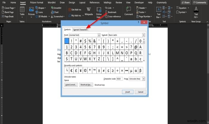 Microsoft Word에서 줄바꿈 없는 공백(Non-breaking Space)을 삽입하는 방법