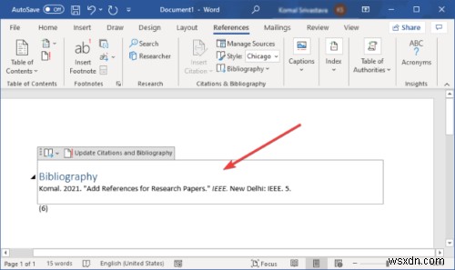 Microsoft Word에서 인용 및 참고 문헌 삽입하는 방법