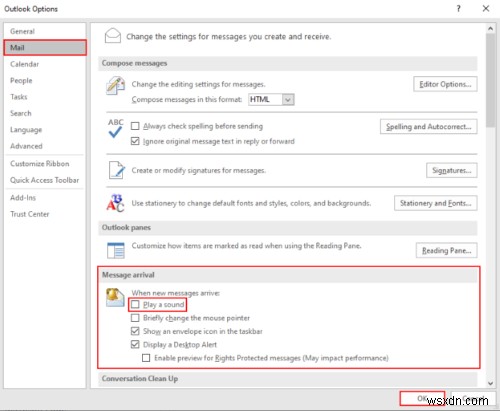 Windows 10 Outlook 앱에서 알림 효과음 켜고 끄는 방법