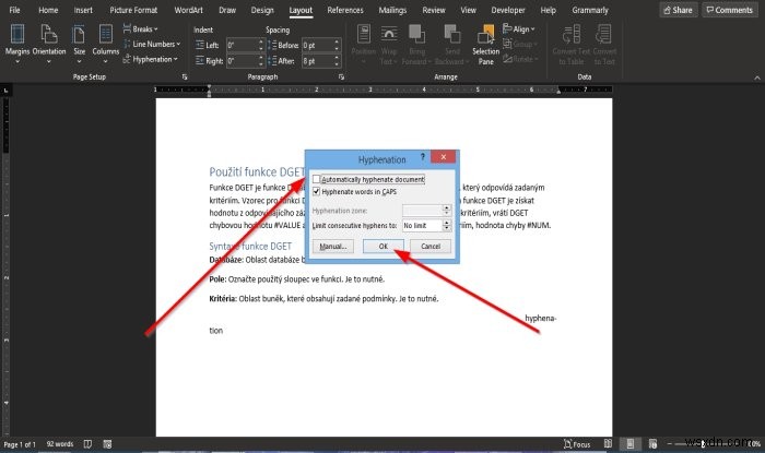 Microsoft Word에서 하이픈 넣기 기능 사용하는 방법