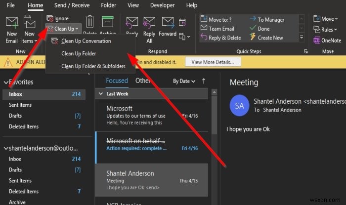 Outlook 대화 정리(Conversation Clean Up) 설정 변경 및 중복 메시지 삭제 방법