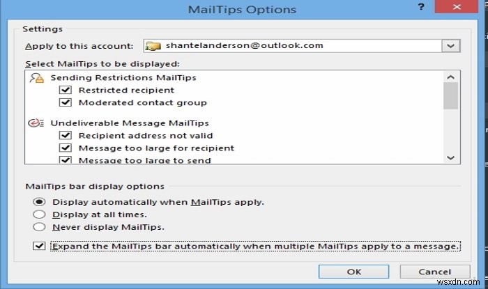 Outlook에서 메일 설명(MailTips) 옵션 설정하고 활용하는 방법