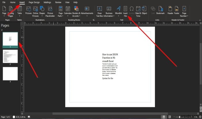 Publisher 발행물에 Word 파일 텍스트 삽입하는 방법