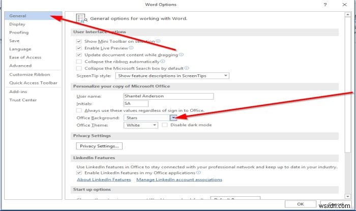 Microsoft Office에서 Office 배경 설정하는 방법