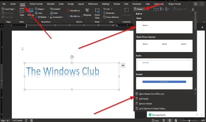 Microsoft Word에서 머리글과 바닥글 삽입하는 방법