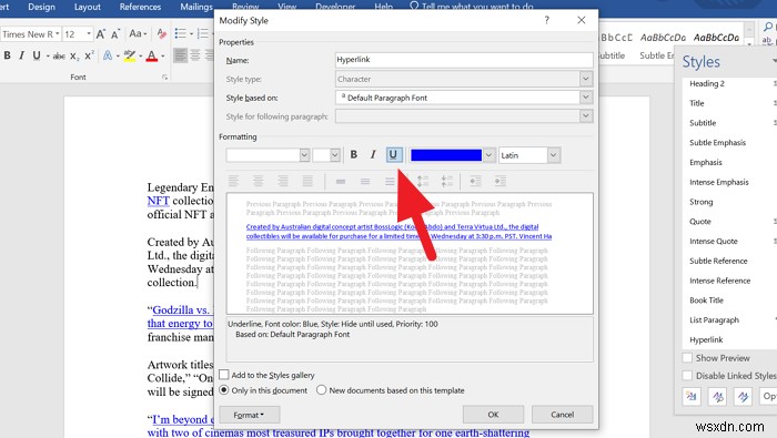 Microsoft Word에서 하이퍼링크 밑줄 제거하는 방법