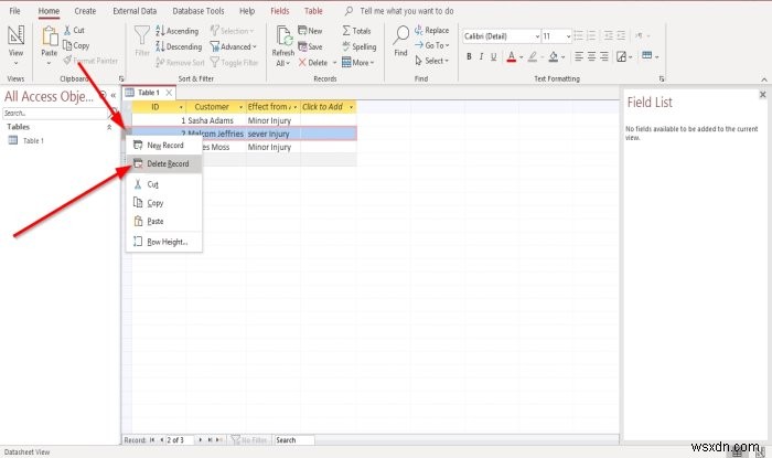Microsoft Access 데이터베이스에서 레코드 추가·삭제 및 열 크기 조정하는 방법