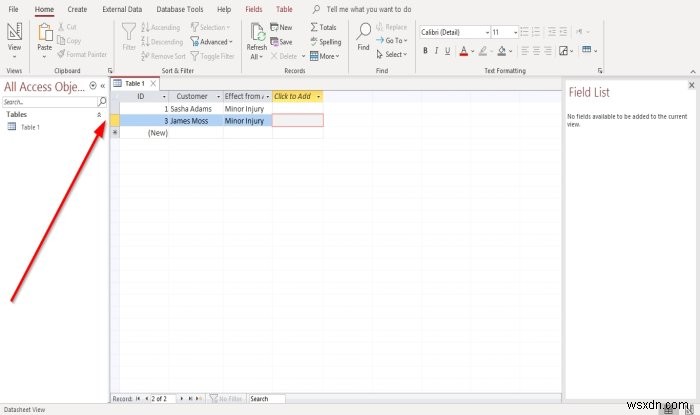 Microsoft Access 데이터베이스에서 레코드 추가·삭제 및 열 크기 조정하는 방법