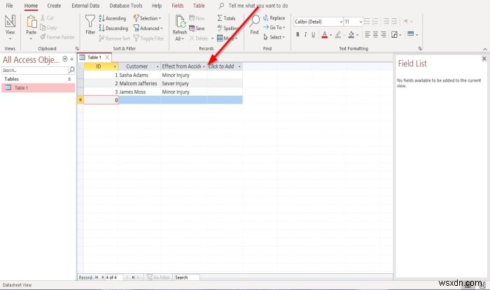 Microsoft Access 데이터베이스에서 레코드 추가·삭제 및 열 크기 조정하는 방법