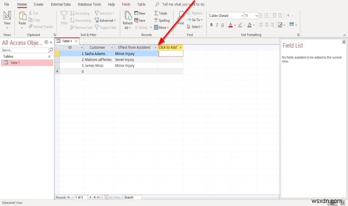Microsoft Access 데이터베이스에서 레코드 추가·삭제 및 열 크기 조정하는 방법