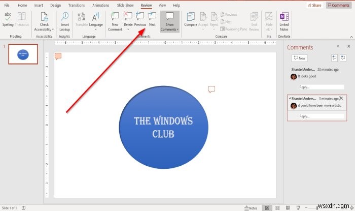 Microsoft PowerPoint 슬라이드에 댓글을 추가하고 관리하는 방법