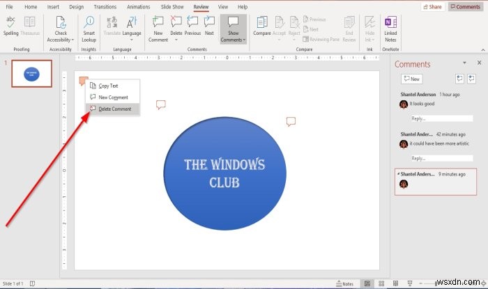 Microsoft PowerPoint 슬라이드에 댓글을 추가하고 관리하는 방법