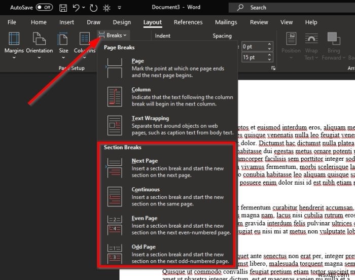 Microsoft Word 문서에 구역 나누기 삽입하는 방법