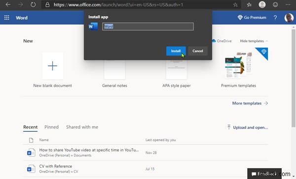 Windows 11/10에서 Office 웹 앱을 PWA로 설치하는 방법
