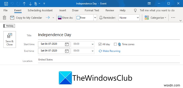 Outlook 캘린더에 공휴일 추가하고 삭제하는 방법