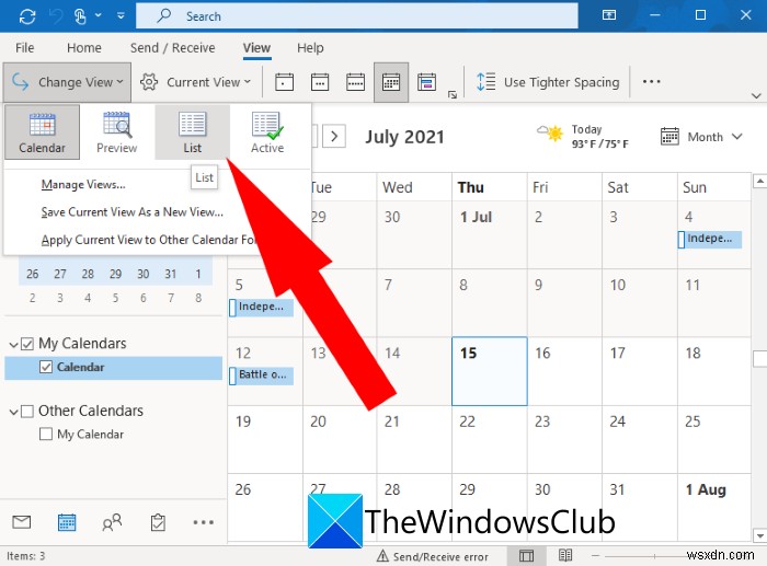 Outlook 캘린더에 공휴일 추가하고 삭제하는 방법