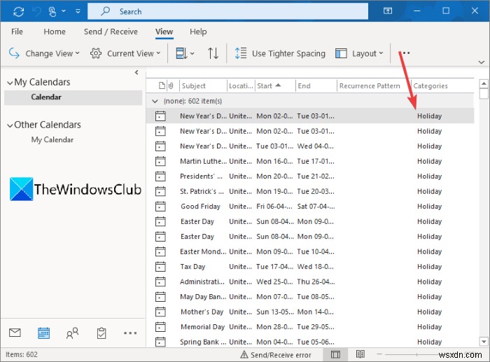 Outlook 캘린더에 공휴일 추가하고 삭제하는 방법