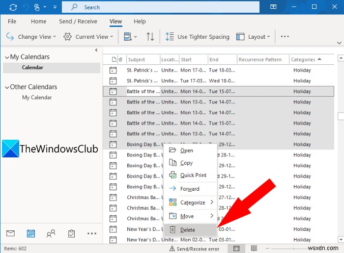 Outlook 캘린더에 공휴일 추가하고 삭제하는 방법