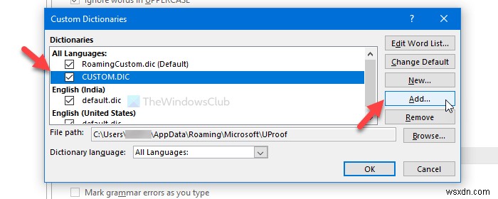 Word, Excel, Outlook에서 사용자 지정 사전을 추가하는 방법
