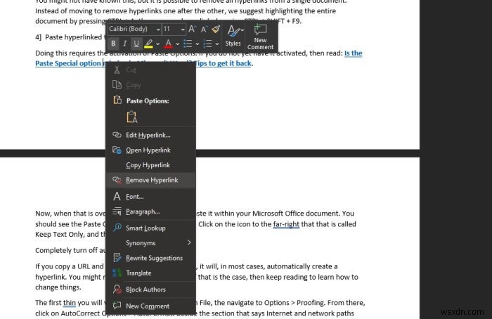 마이크로소프트 워드(Microsoft Word)에서 하이퍼링크 추가 및 제거하는 방법