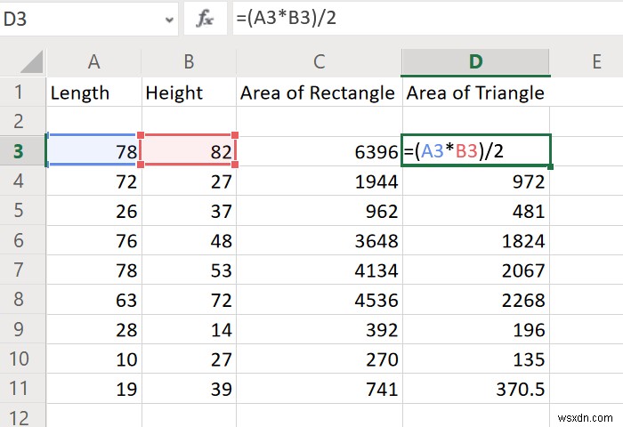 엑셀(EXCEL)에서 직사각형·삼각형·원의 넓이 계산하는 방법
