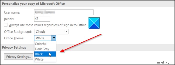 Windows 10에서 OneNote 또는 Outlook 다크 모드 활성화하는 방법