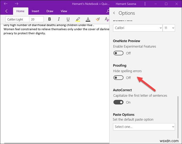 Windows 11/10의 OneNote에서 맞춤법 검사 비활성화하는 방법