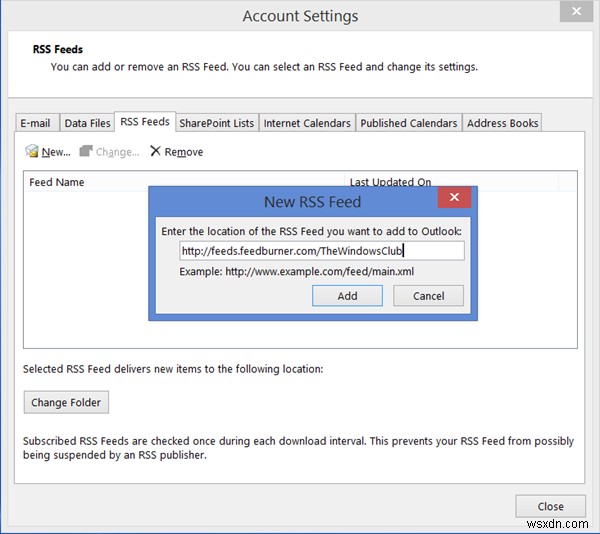 Windows 11/10 Outlook에 RSS 피드 추가하고 가져오는 방법