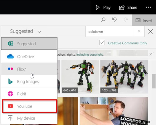 Microsoft Sway에서 콘텐츠를 검색하고 추가하는 방법