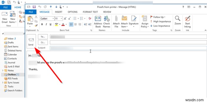 Microsoft Outlook 보낼 편지함에 걸린 이메일 전송하는 방법