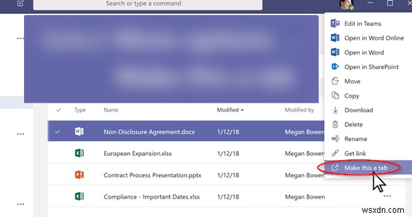Microsoft Teams에서 업로드한 파일을 탭으로 변환하는 방법