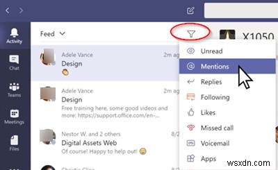 Microsoft Teams 활동 피드 필터링하는 방법
