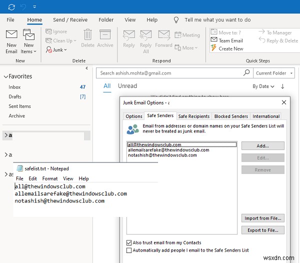 Microsoft Outlook에서 수신 허용 - 보낸 사람 목록에 연락처 추가하는 방법